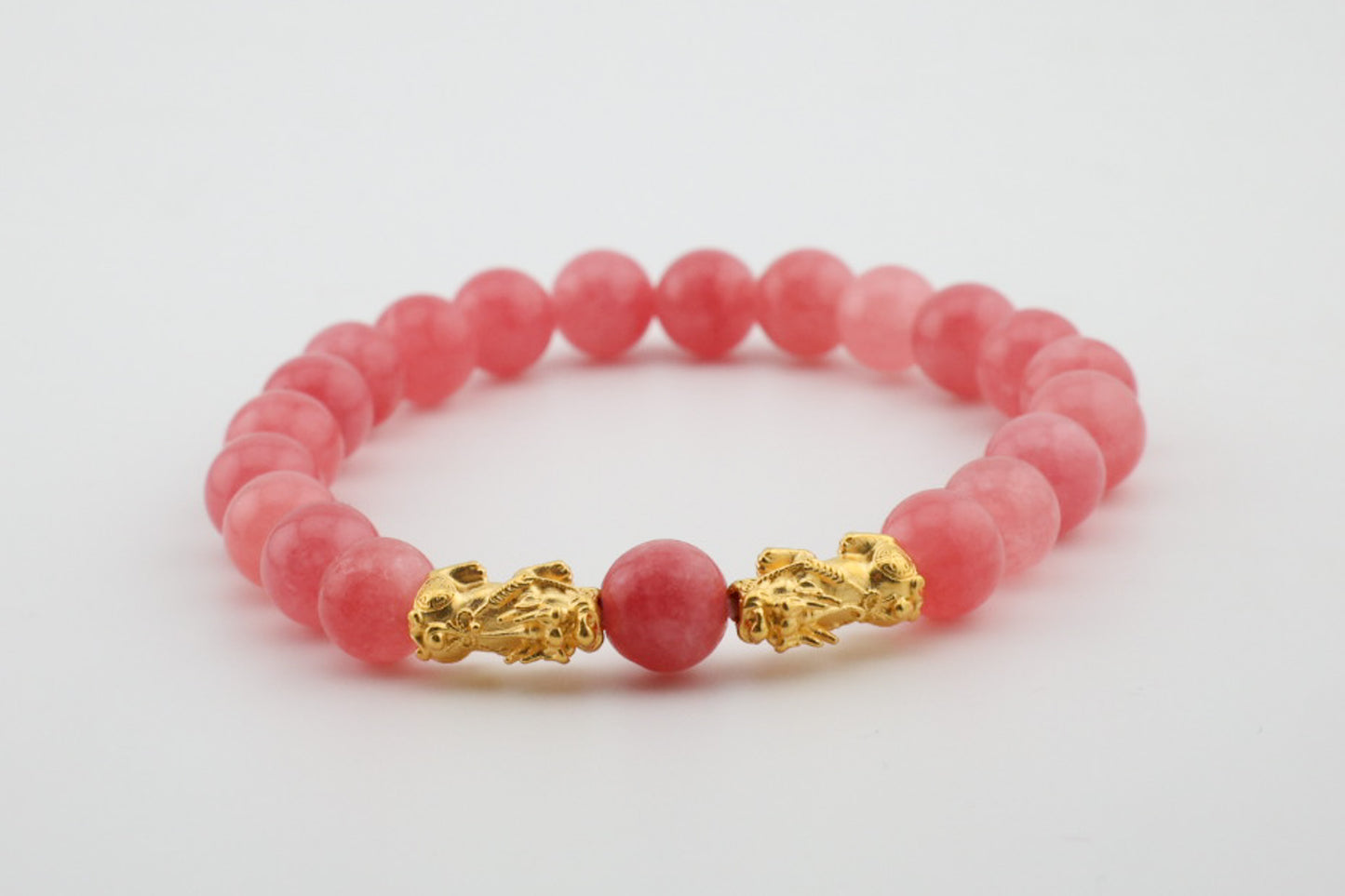 8mm Natural Pink Rhodochrosite with Dragon Charm Bracelet