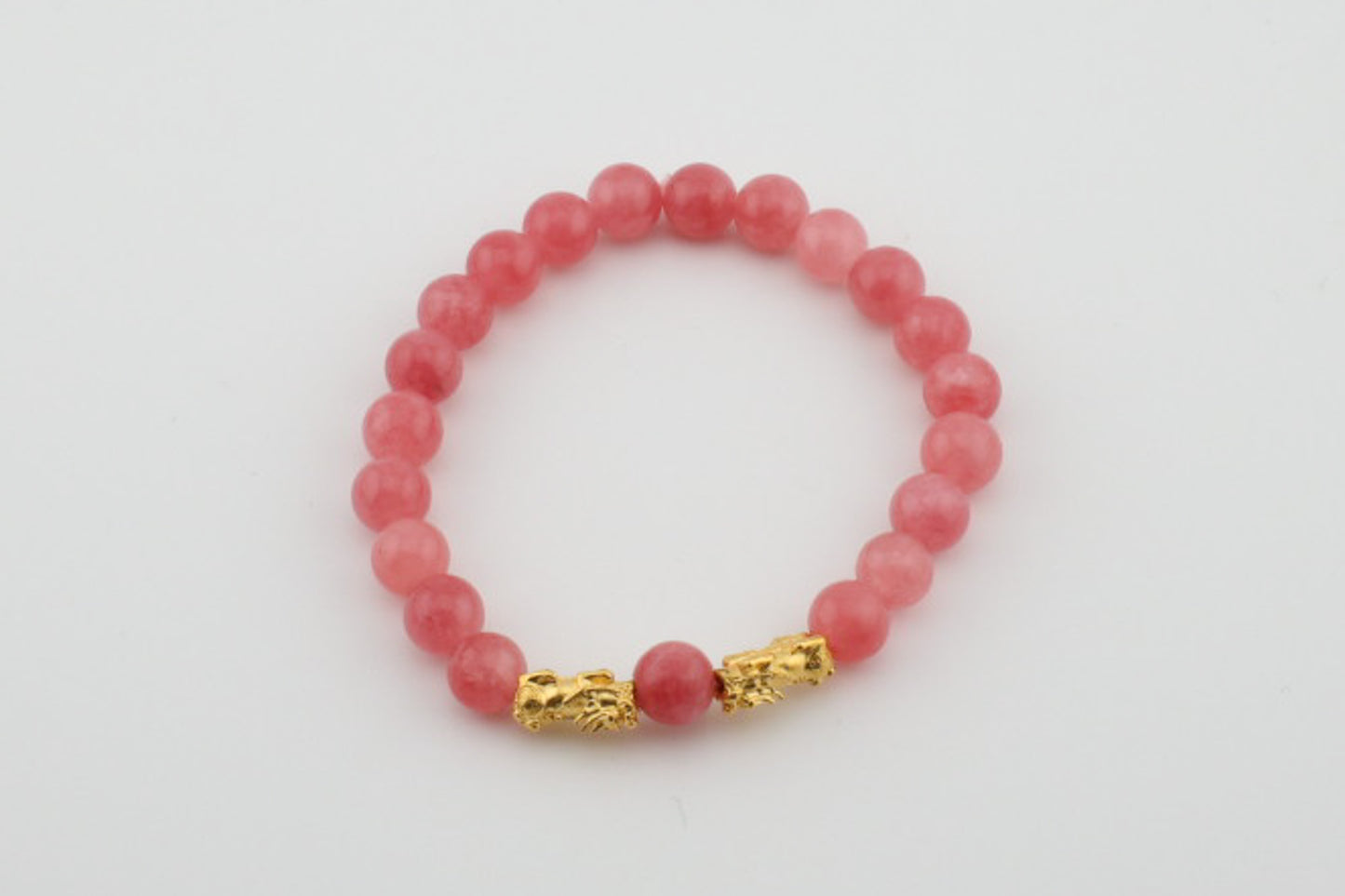 8mm Natural Pink Rhodochrosite with Dragon Charm Bracelet