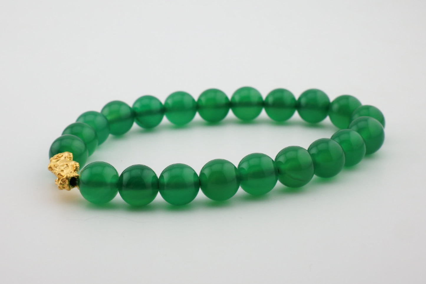 8mm Green Jade with Dragon Charm Bracelet