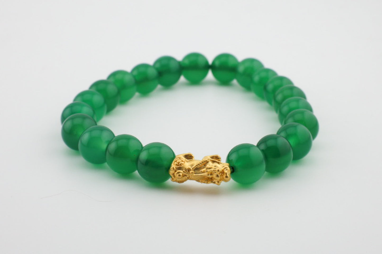 8mm Green Jade with Dragon Charm Bracelet