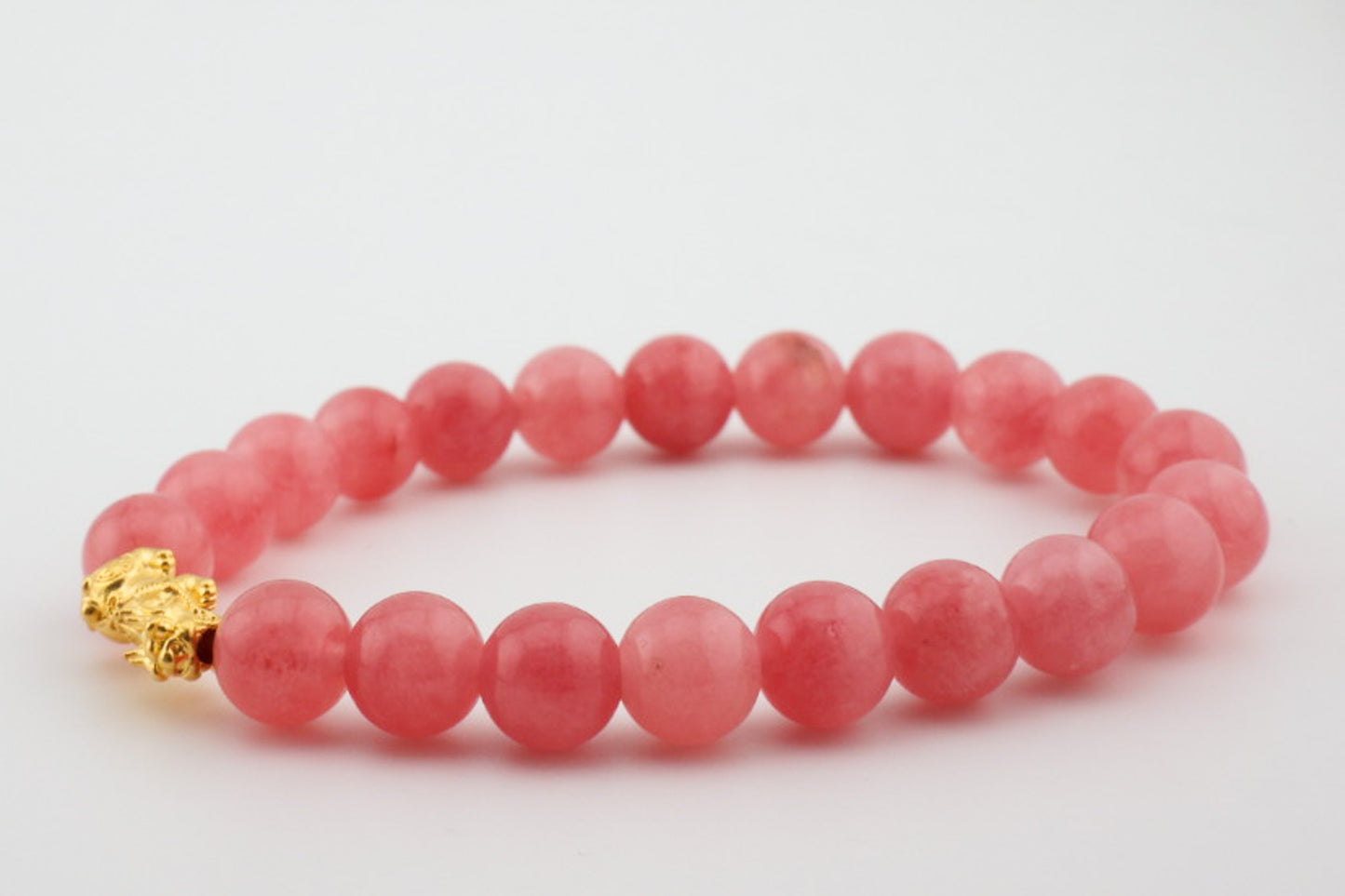 8mm Natural Pink Rhodochrosite with Dragon Charm Bracelet