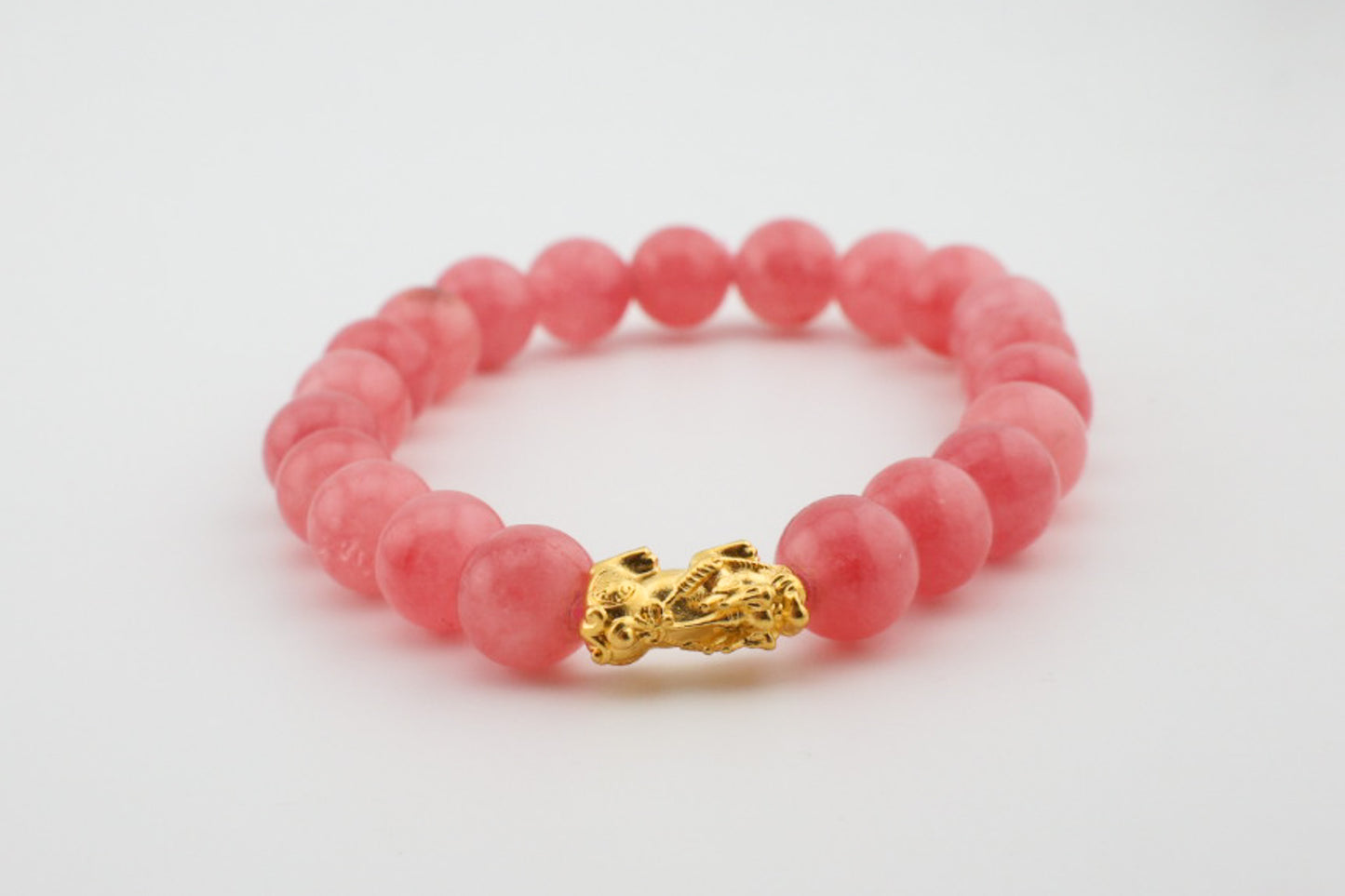 8mm Natural Pink Rhodochrosite with Dragon Charm Bracelet